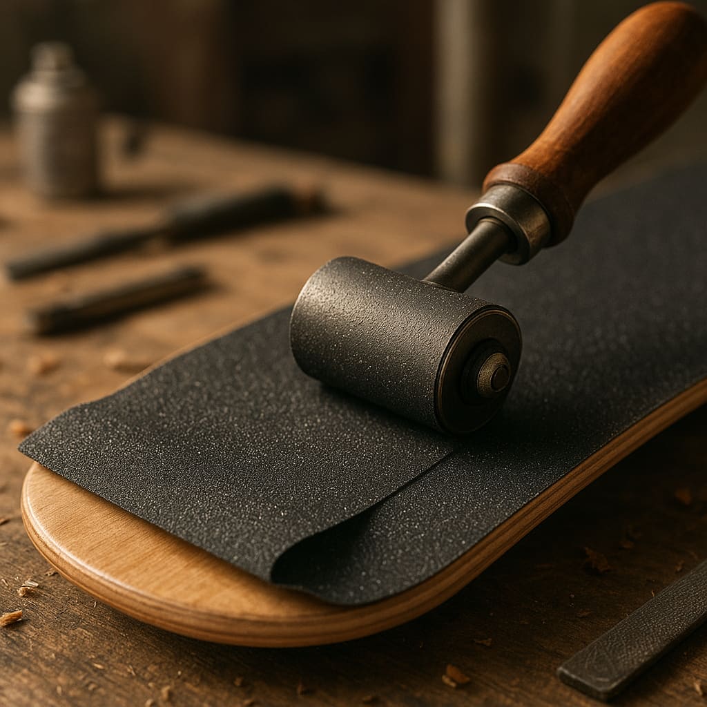 Aplicación de lija en deck de skateboard